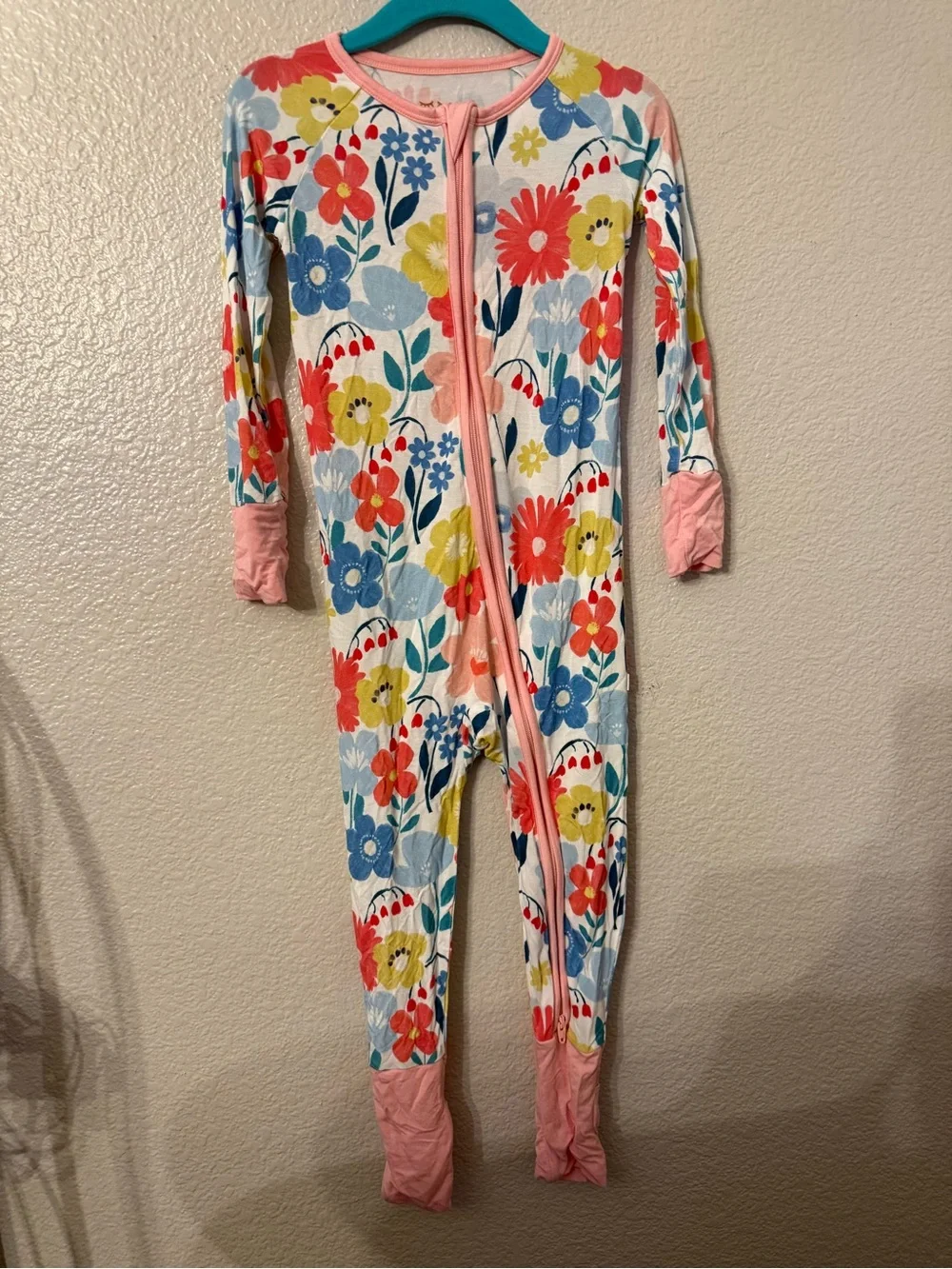 Little Sleepies White Floral One-Piece Pajama with Pink Trim